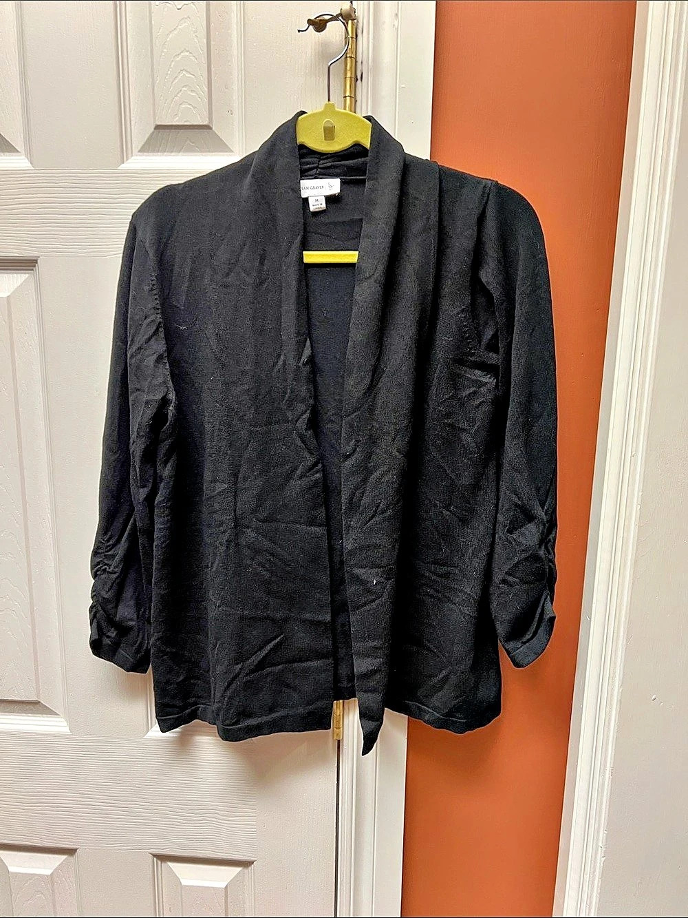 Susan Graver Rayon Nylon Cardigan with Button Detail Black Medium